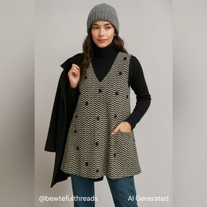 Free People Medium Black White Zigzag Sleeveless tunic Lagenlook Shift Dress